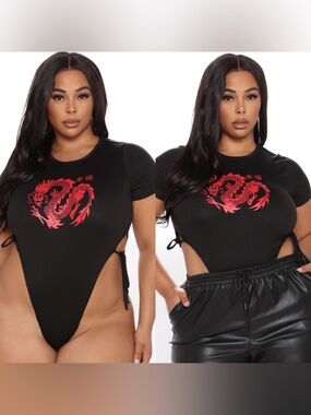 Fashion Nova 2X-Bodysuit with Red Dragon Graphic